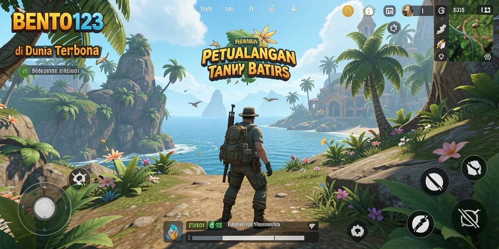 Tangkapan layar dari gameplay BENTO123 menunjukkan dunia terbuka yang luas dan indah.
