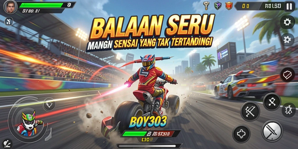 Tangkapan layar BOY303 menampilkan aksi balapan yang mendebarkan dan grafis berkualitas tinggi.