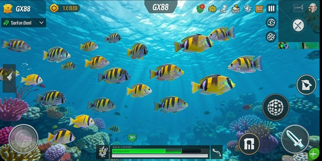 Tampilan gameplay GX88 yang seru saat berburu ikan.