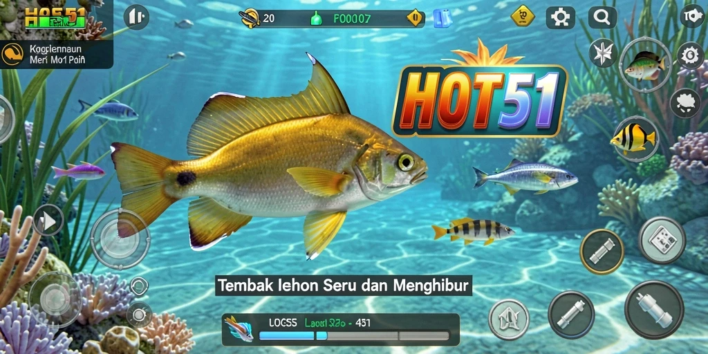 Screenshot gameplay HOT51 menampilkan aksi seru menembak ikan.
