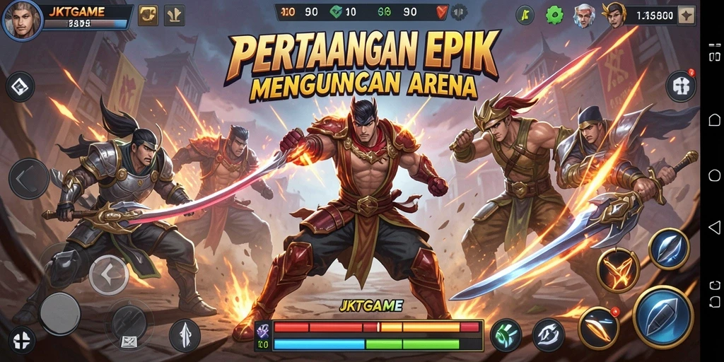 Screenshot utama JKTGAME menampilkan aksi pertarungan yang mendebarkan.