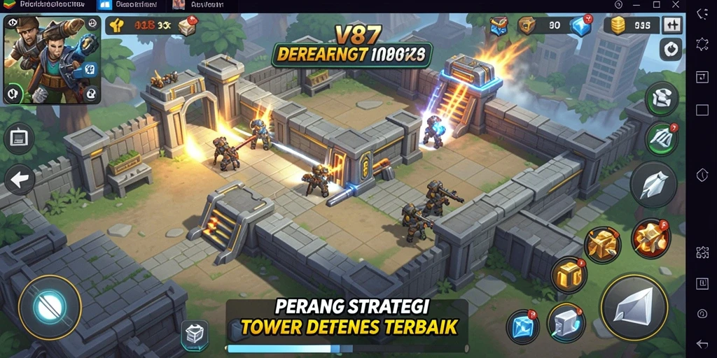 Tampilan gameplay V87 dengan strategi Tower Defense yang mendebarkan.